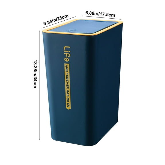 Deeceymbur Garbage Cans 4 Gallon Plastic Clip Trash Can with Press Top Lid Dark Blue for Living Room Bedroom Bathroom Toilet Home Waste Bin Dark Blue-L