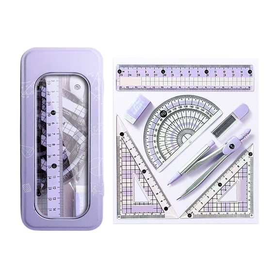Deeceymbur Geometry Set 8 Piece Math Tools Shatterproof Case for Geometric Drawing Measurement Practice