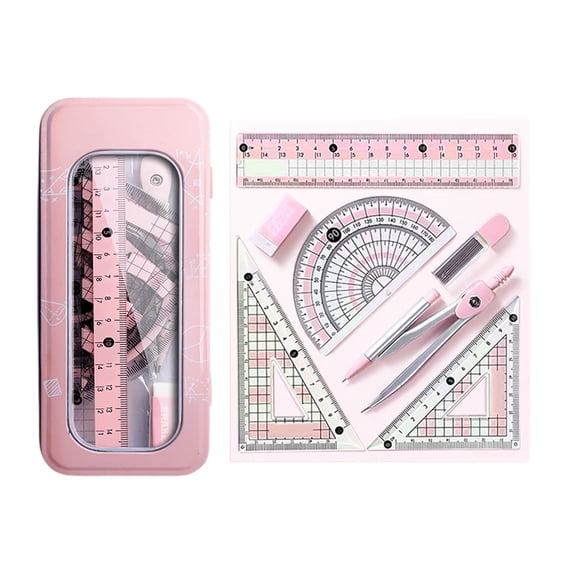 Deeceymbur Geometry Set 8 Piece Math Tools Shatterproof Case for Geometric Drawing Measurement Practice