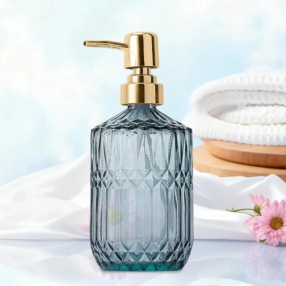 Deeceymbur Glass Soap Dispenser Textu Pump Bottle Shampoo Body Wash Lotion 400ml Leakproof Refillable Bathroom Kitchen Vanity Countertop