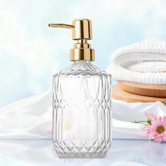 Deeceymbur Glass Soap Dispenser Textu Pump Bottle Shampoo Body Wash Lotion 400ml Leakproof Refillable Bathroom Kitchen Vanity Countertop