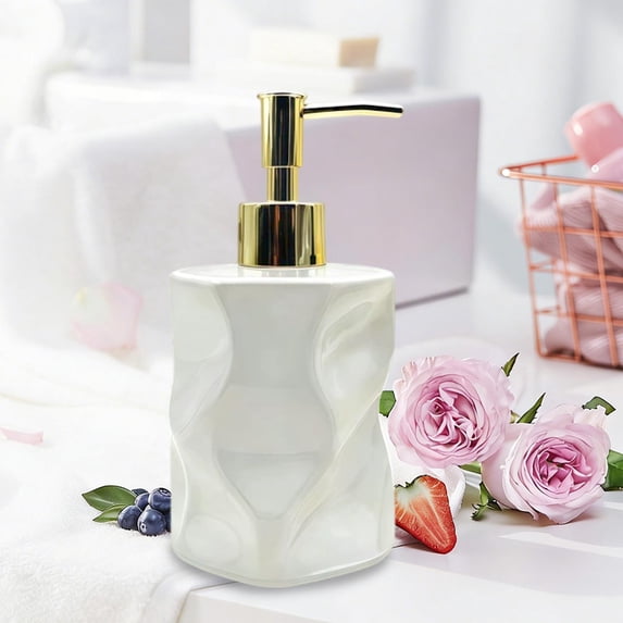 Deeceymbur Glass Soap Dispenser Wave Shape Liquid Pump Hand Soap Shampoo Body Wash Refillable Leakproof Decorative Bathroom Home Hotel Vanity Counter