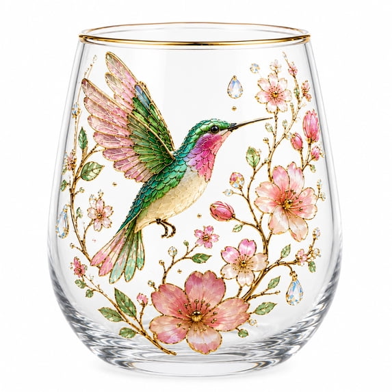 Deeceymbur Gold Rim Floral Stemless Wine Glass Elegant Crystal Cup for Party Home Decor Gift