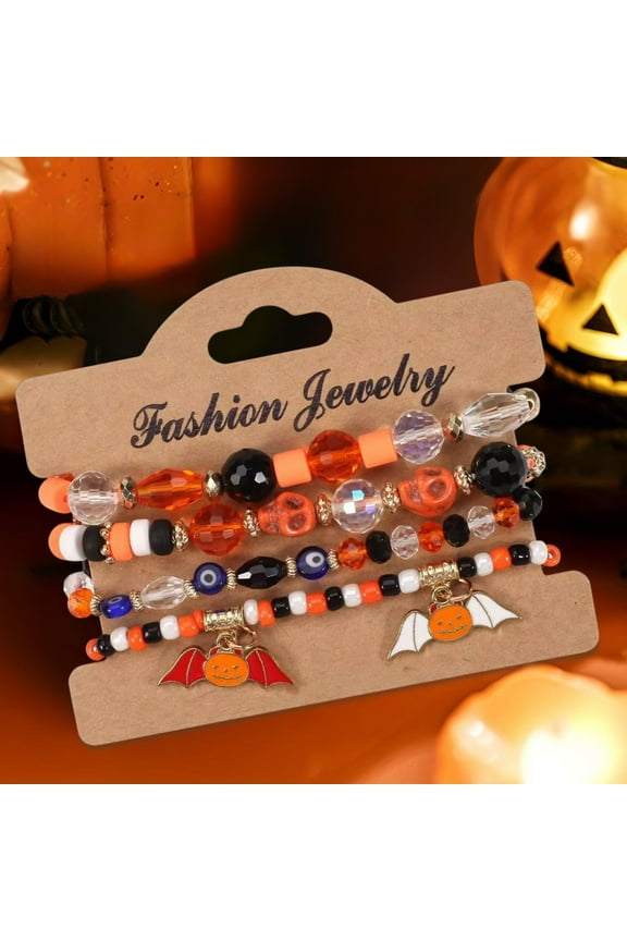 Gothic Layered Beaded Stretch Bracelets Set Stackable Holiday Theme Jewelry Accessories Birthday Party Gifts for Women Girls Friends