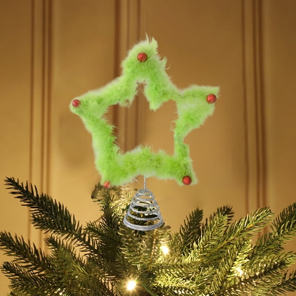 Deeceymbur Green Feather Star Iron Christmas Tree Topper with Battery Operated Lights Xmas Holiday Tree Decor 9.84x7.87in