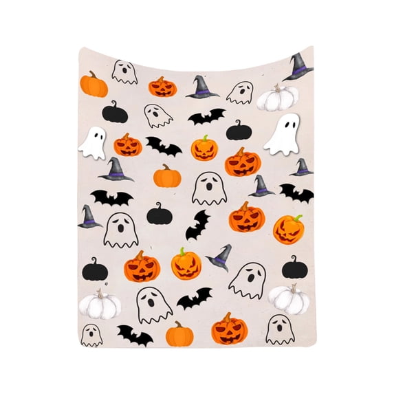 Deeceymbur Halloween Cute Cartoon White Design Flannel Throw Blanket Nap Blanket Festive Home Textile