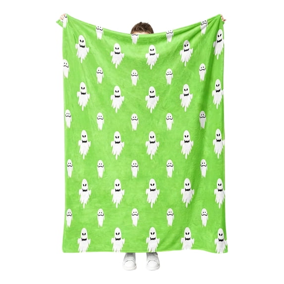 Deeceymbur Halloween Cute Cartoon White Design Flannel Throw Blanket Nap Blanket Festive Home Textile