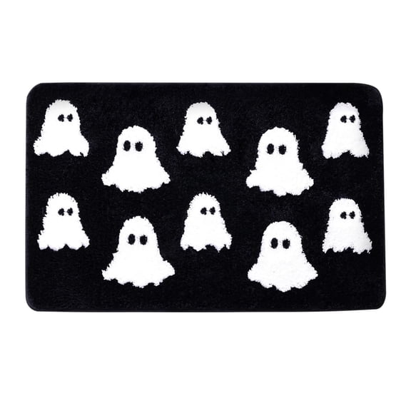 Deeceymbur Halloween Ghost Pattern Rug 23.62x15.74in Black Non-slip Mat Festive Decor for Bathroom Front Door Spooky Season