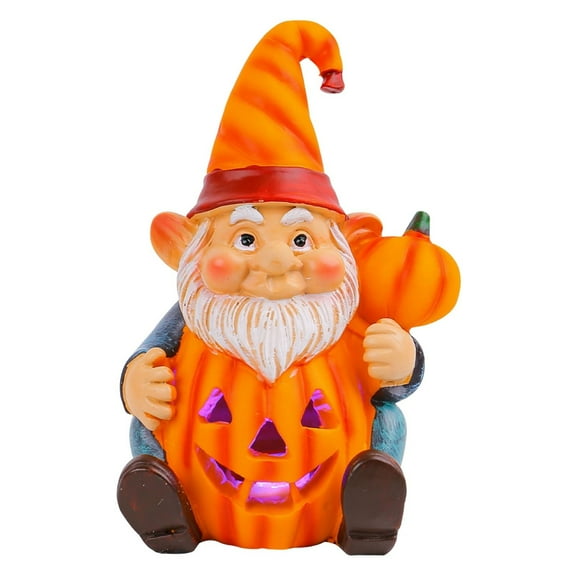 Deeceymbur Halloween Gnome Figurines with Pumpkin Lanterns Intricate Resin Ornaments Festive Decor 3.94x5.5x3.15in