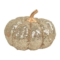 Deeceymbur Halloween Simulation Gold Sequin Pumpkin Decor 6.7x4.7in Plastic Pumpkin Ornament Ideal for Fall Festival Ambiance