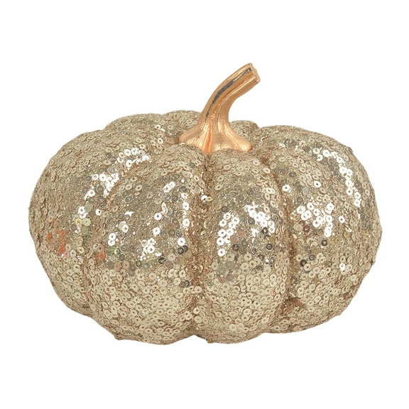 Deeceymbur Halloween Simulation Gold Sequin Pumpkin Decor 6.7x4.7in Plastic Pumpkin Ornament Ideal for Fall Festival Ambiance