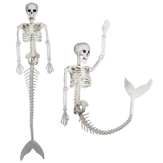 Deeceymbur Halloween Skeleton Life Size Posable Joints Skeletons for Halloween Party Haun White