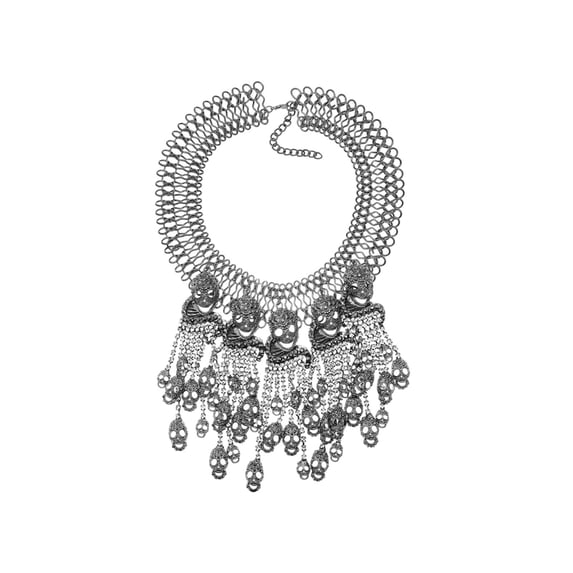 Deeceymbur Halloween Skull Tassel Short Necklace Women Retro Collarbone Chain Holiday Gift Gothic Jewelry 5.12x4.53in