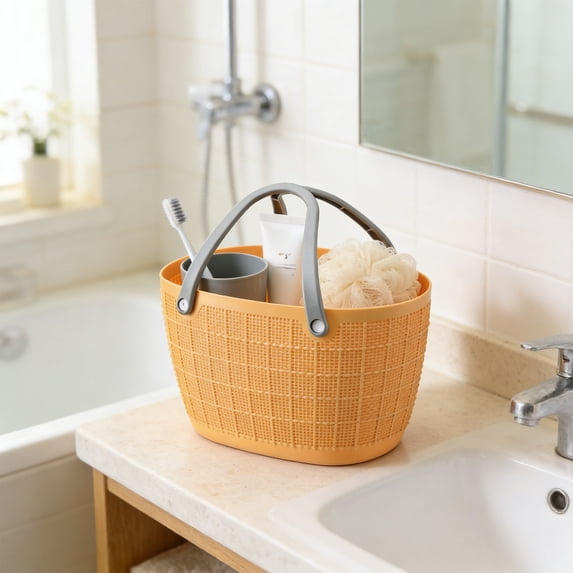Deeceymbur Hand Woven Storage Basket With Handles Groceries Laundry Picnic Organizer Multipurpose Plastic Cutout Tote
