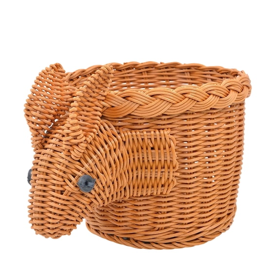 Deeceymbur Handmade Imitation Rattan Woven Easter Bunny Basket Round Belly Rabbit Shape Home Desktop Decor Storage Container for Eggs Candy Brown Beige