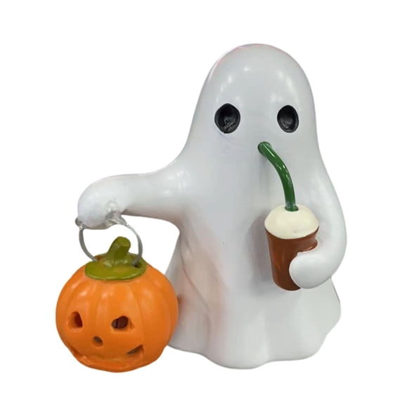 Deeceymbur Handmade Resin Coffee Pumpkin Phantom LED Night Light Halloween Desktop Holiday Gift