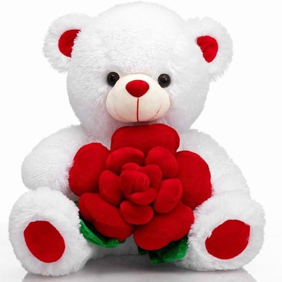 Deeceymbur Heart Design Stuffed Bear Doll 12 Inch Large Plush Teddy Soft Snuggle Home Decor Accent Gift Celebrations Daily Comfort