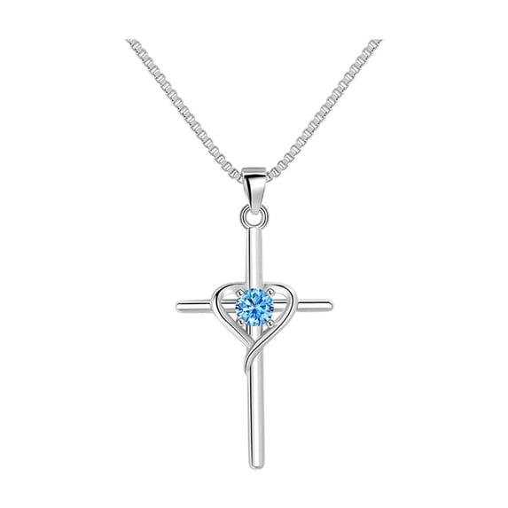Deeceymbur Heart Shaped Gemstones Cross Necklace Copper Plated Colored Zirconia Collar Chain Western Style Jewelry Gift