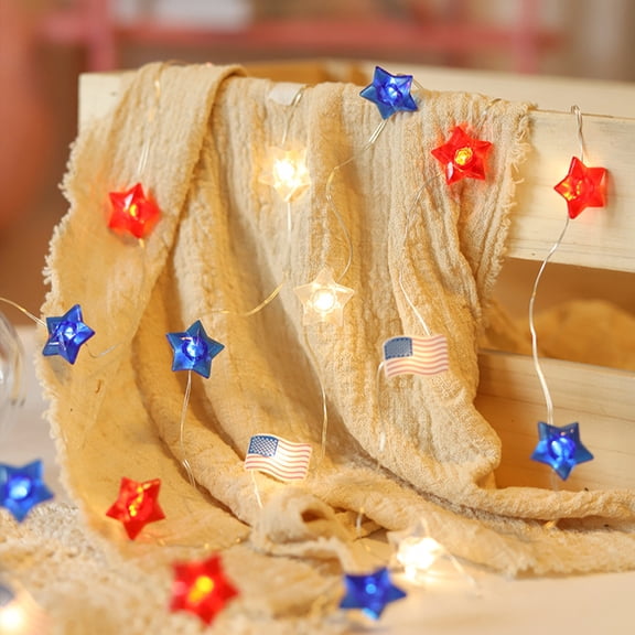 Deeceymbur Independence Day Flag Shaped Copper Wire Light String Star Flashing Led Lamp for Indoor Outdoor Patriotic Scene Layout