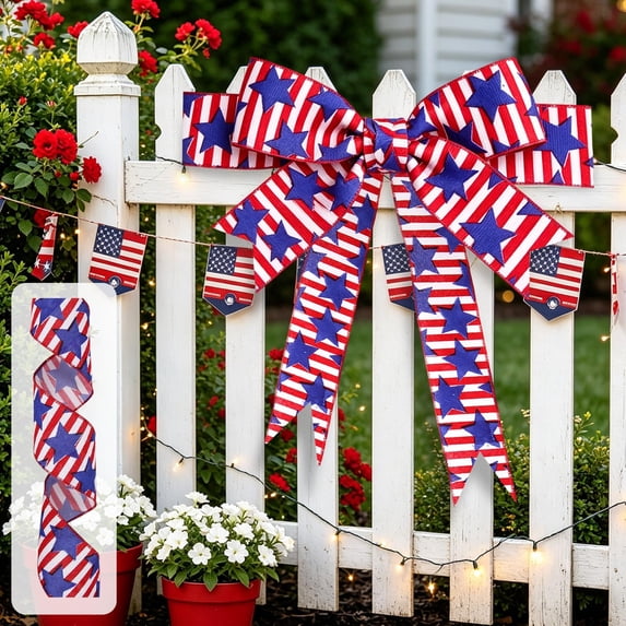 Deeceymbur Independence Day Star Flag Ribbon Truck Print Linen Look ...