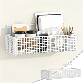 Deeceymbur Iron Wall Hanging Storage Basket Kitchen Organizer Rack Bathroom Shelf Bin with Bottom Hooks