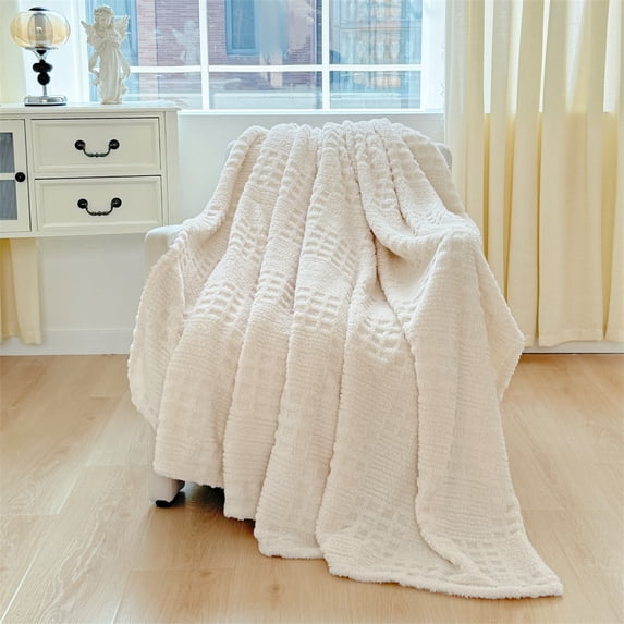 Deeceymbur Jacquard Waffle Blanket Textured Throw Lightweight Portable No Shed Lint Free for Bed Sofa Nap