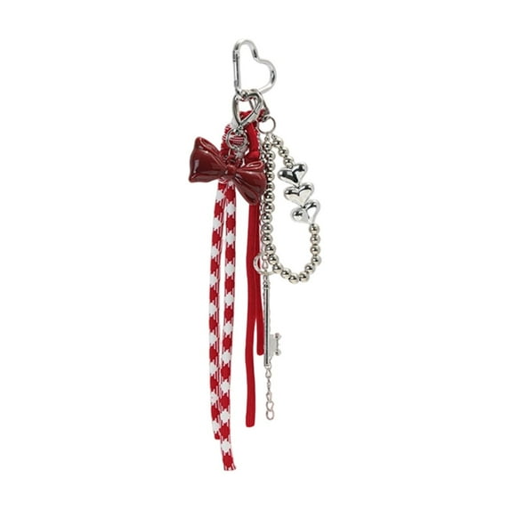 Deeceymbur Keychain Red Bow Charm Bag Accessory Car Keychain Decorative Pendant Metal Ring for Keys Backpack Purse Zipper Pull Soft Polyester Material