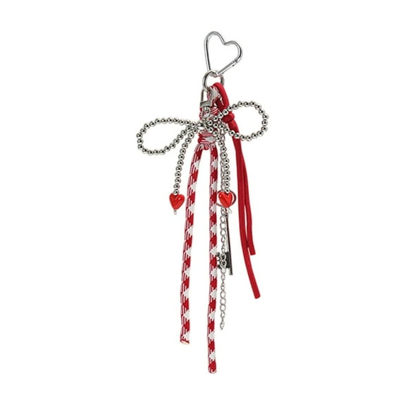 Deeceymbur Keychain Red Bow Charm Bag Accessory Car Keychain Decorative Pendant Metal Ring for Keys Backpack Purse Zipper Pull Soft Polyester Material