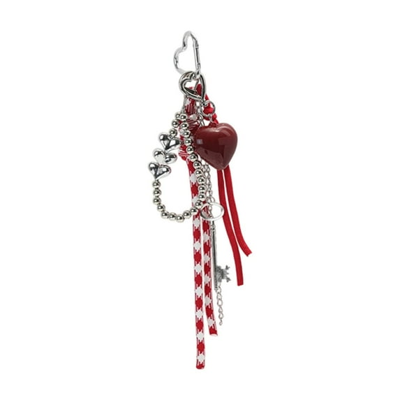 Deeceymbur Keychain Red Bow Charm Bag Accessory Car Keychain Decorative Pendant Metal Ring for Keys Backpack Purse Zipper Pull Soft Polyester Material