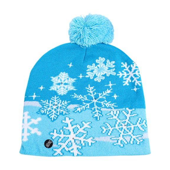 Deeceymbur LED Christmas Hat Knitted Santa Claus Pattern with Hairball Warm Ear Protection Woolen Beanie for Winter Fashion Holiday Party Celebration