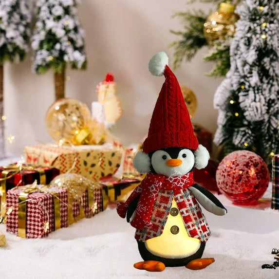 Deeceymbur LED Light Up Christmas Penguin Plush Toy 6.69x3.54x10.43in Soft Glowing Stuffed Night Light Holiday Decor Safe Gift