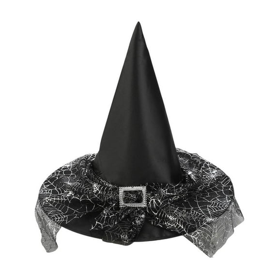 Deeceymbur Lace Veil Witch Hat Halloween Costume Accessory Polyester Taffeta Foldable Portable 13.78x14.96in