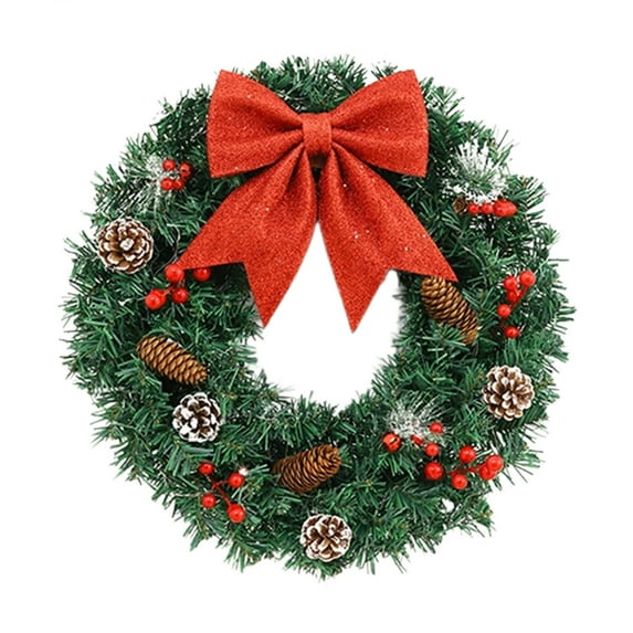 Deeceymbur Large Christmas Wreath for Door Hanging Wall Decor with Pinecones Berries Bow LED Light Options Festive Season Decoration