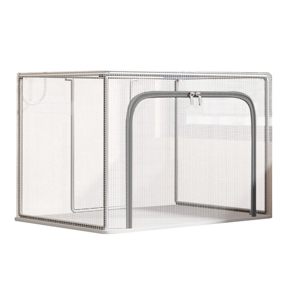 Deeceymbur Large Clothing Storage Box Foldable Metal Frame Stackable Linen Set With Handles And Clear Window Beige Approx 20x16x16 Inches Closet Organizer Garment Keeper Apparel Container