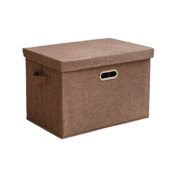 Deeceymbur Large Foldable Storage Box with Lid Cotton and Linen Blend Collapsible Organizer for Home Bedroom Wardrobe Stackable Design