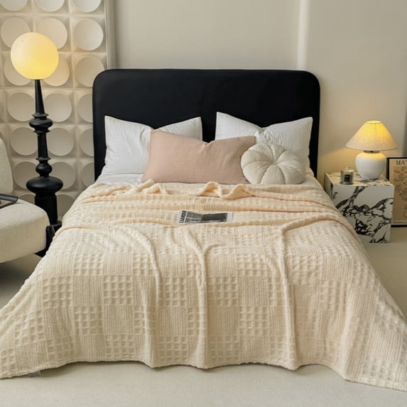 Deeceymbur Large Jacquard Waffle Throw Blanket Textured Multi Functional No Shed Cozy Warm for Bed Sofa