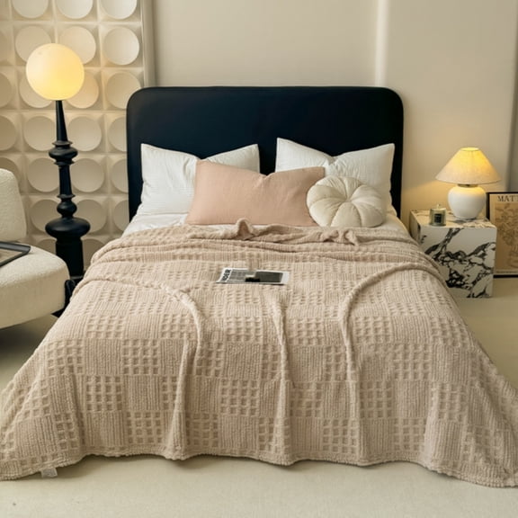 Deeceymbur Large Jacquard Waffle Throw Blanket Textured Multi Functional No Shed Cozy Warm for Bed Sofa