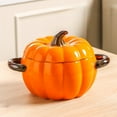thumbnail image 1 of Deeceymbur Large Pumpkin Ceramic Soup Bowl with Lid Two Handles Creative Lard Container Anti Scald Noodle Bowl Thanksgiving Tableware Decor, 1 of 7