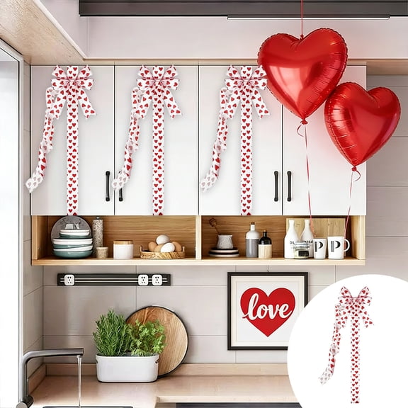 Deeceymbur Large Valentine Door Bow Heart Pattern Polyester with Hook Loop for Romantic Holiday Party Home Accent Gift