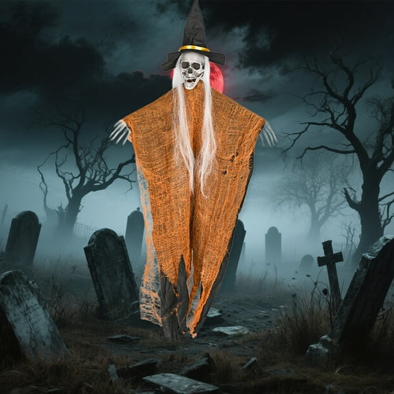 Deeceymbur Life Size Hanging Skeleton Witch Movable Jaw Posable Arms Halloween Decoration 6.3x37.01in