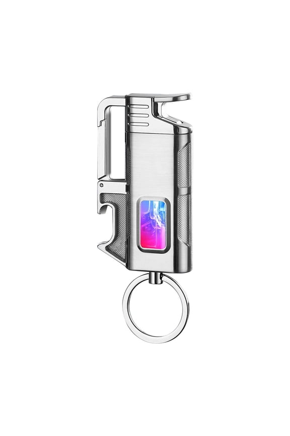 Lighter Night Light Transparent Chamber Windproof Blue Flame Direct Ignition Metal Keychain Refillable Butane Adjustable Flame Bottle Opener