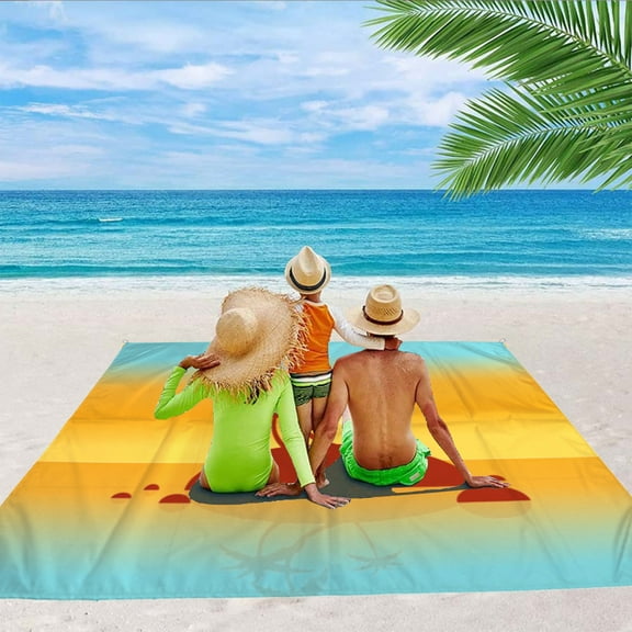 Deeceymbur Lightweight Beach Blanket Sandproof Beach Mat with Storage Bag Picnic Mat 39" X 55" For 2-4 Adults with Pocket for Travel Camping Hiking