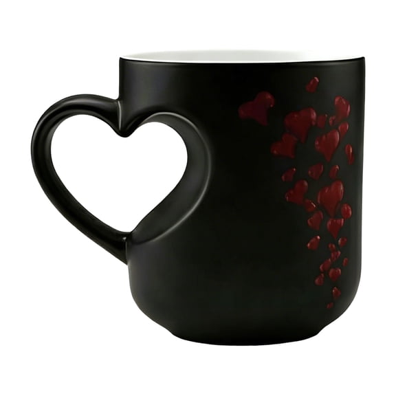 Deeceymbur Magic Color Changing Heart Mug Heat Reactive Reveal Red Hearts Romantic Surprise Ceramic Cup Ergonomic Handle Valentines Day Gift