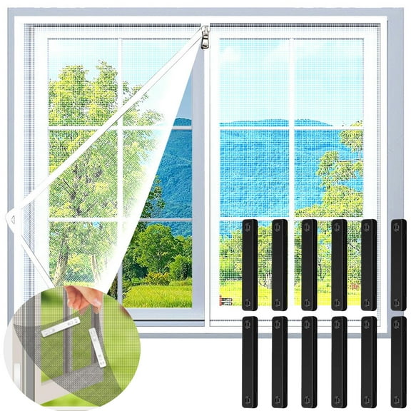 Deeceymbur Magnetic Window Screen – Adjustable DIY Mosquito Net with 12 Strong Magnets Fastener Stainless Steel Fine Mesh Screen With Zipper Window Screens Mesh for House Windows (Max 39”x47”)