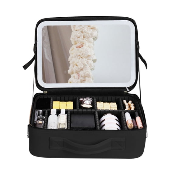 Deeceymbur Make up Bags Travel Train Case with Mirror Cosmetic Organizer with Compartment for Toiletries Accessories