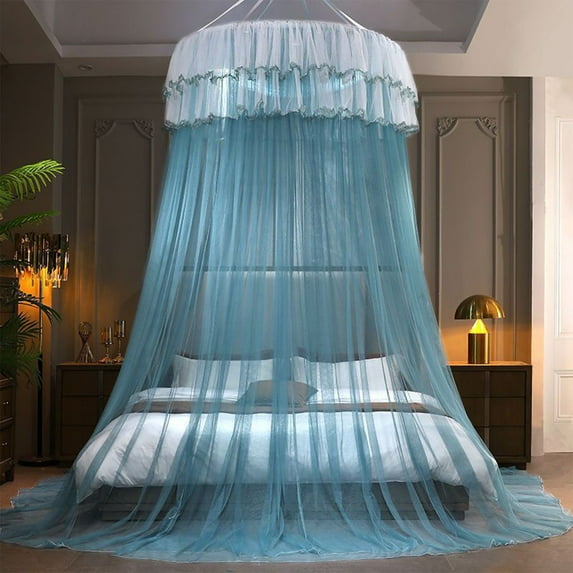 Deeceymbur Mosquito Net for Bed Canopy Princess Style Ceiling Mounted Dome No Installation Foldable Bed Curtain with Lace Ruffles for Queen King Bedroom Decor