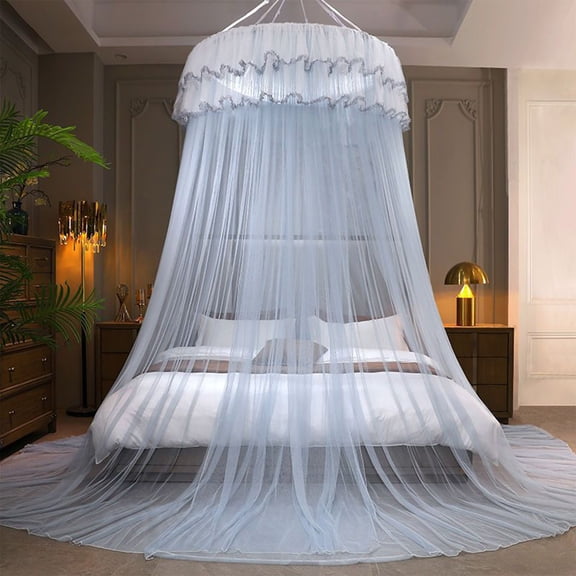 Deeceymbur Mosquito Net for Bed Canopy Princess Style Ceiling Mounted Dome No Installation Foldable Bed Curtain with Lace Ruffles for Queen King Bedroom Decor