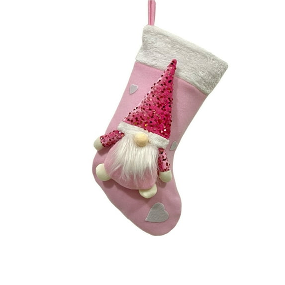 Deeceymbur Multi Color Sequin Christmas Stocking Artistic Christmas Gnome Doll Decor Holiday Gift Storage Bag 18.5x9.84in