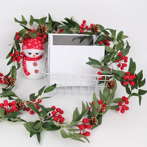 Deeceymbur Multi Purpose Christmas Red Berry Leaf Vines 66.93in Create Festive Vibe Home Party Decor