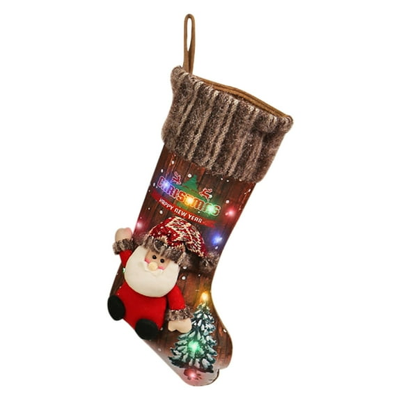 Deeceymbur Multi-Scene Light-Up Christmas Stocking Exquisite Embroidery Holiday Decor Home Xmas Gifting Storage Sock